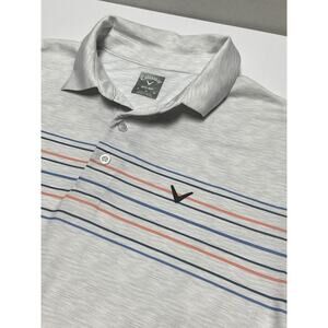 Callaway Golf Polo Mens Medium White/Gray Chest Stripe Opti-Dri Performance